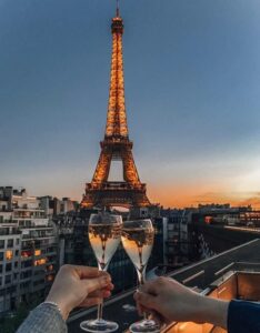 Scenic view of Paris featuring the Eiffel Tower, charming streets, and iconic architecture, capturing the romantic essence of the city